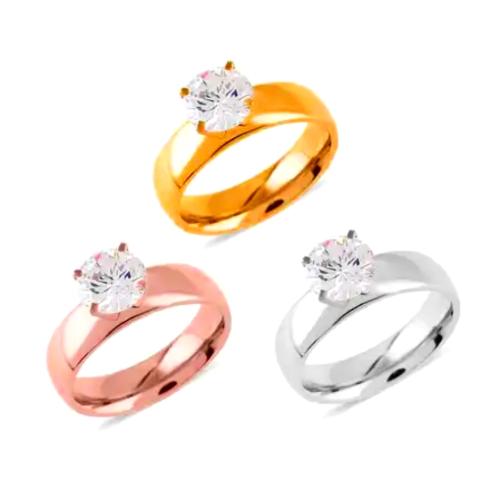 Three simulated diamond rings in size 9 with 12 ctw total.
